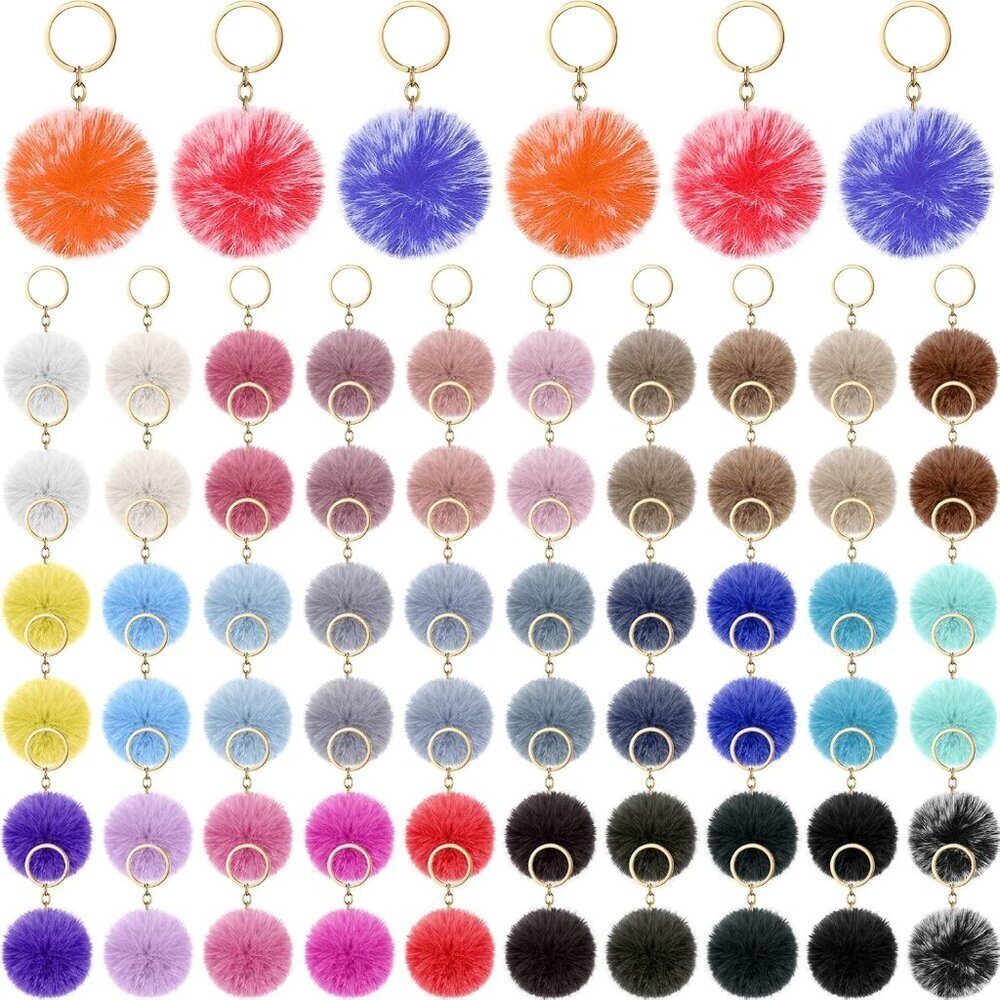 Colorful Pom Poms Keychain Bulk Fuzzy Ball Keyrings for DIY Crafts and Gifts